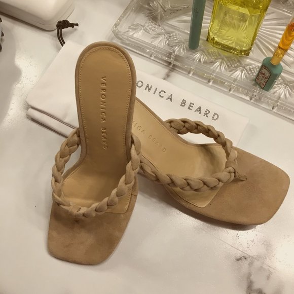 Veronica Beard Shoes - VERONICA BEARD Marissa Braided Thong Sandals in Sand Suede Leather Size 6.5